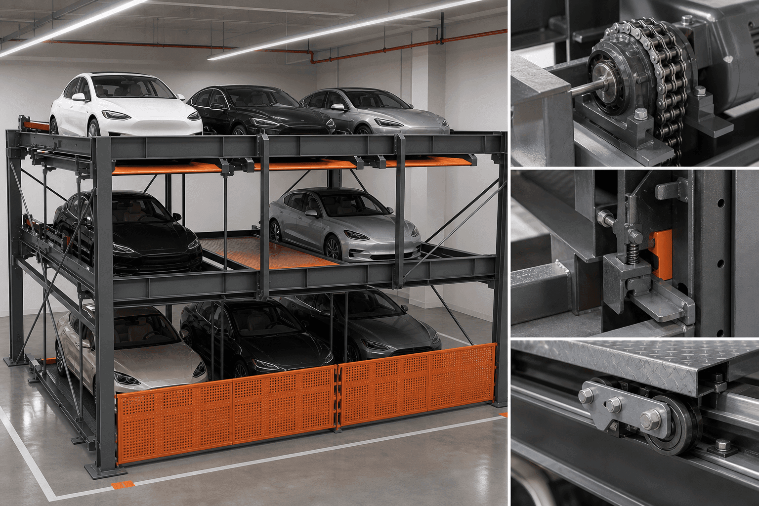 Three-Level Lift-Slide Parking System: Three-level puzzle parking matrix