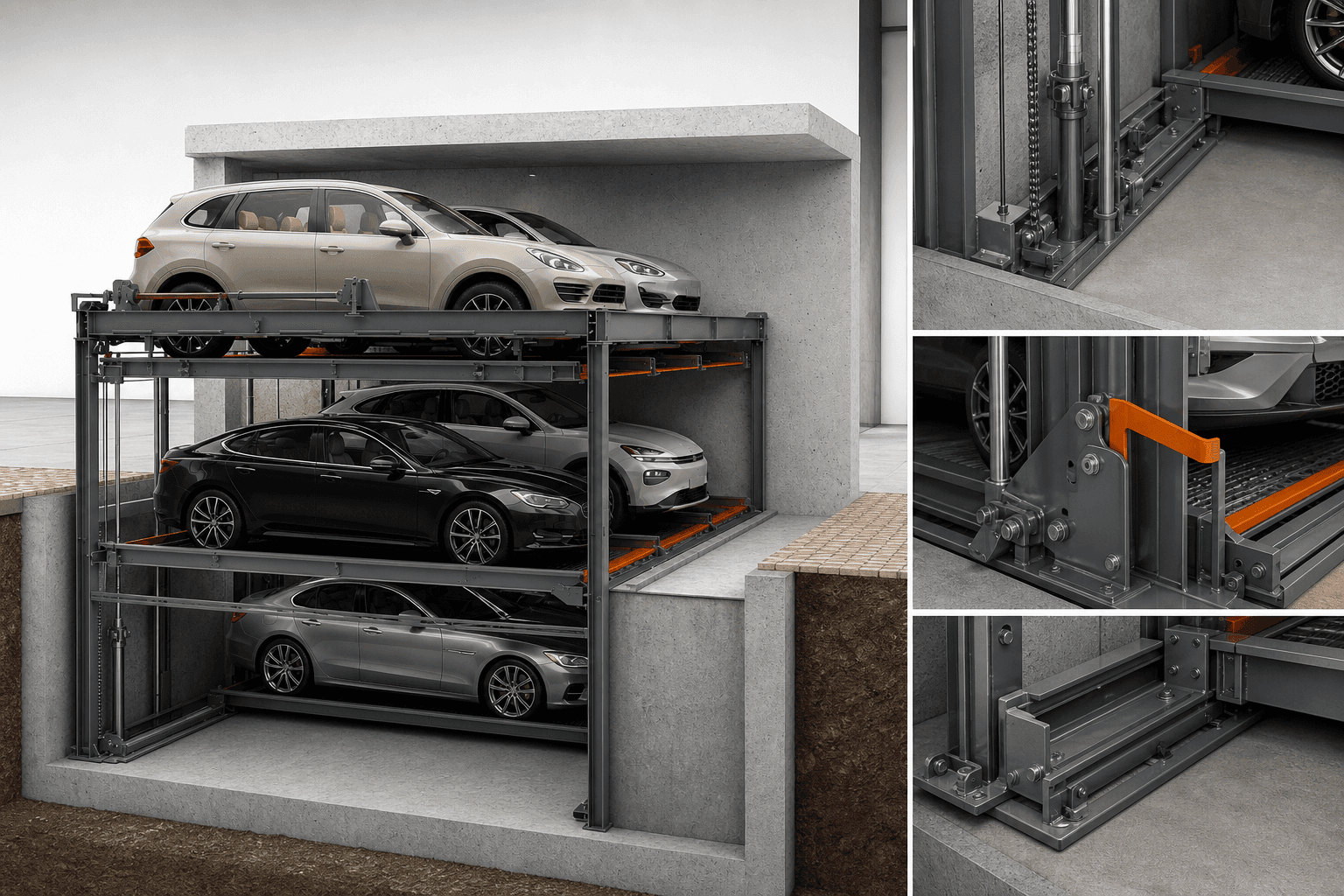 Independent Pit Puzzle Parking System: Multi-vehicle below-grade parking