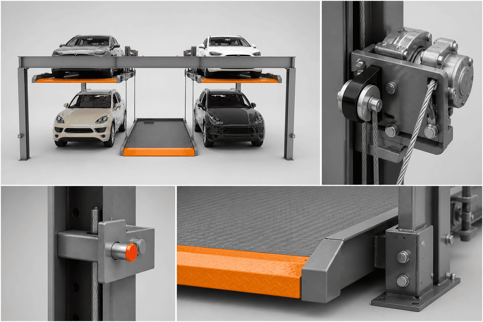 Multi-Platform Parking Lift: Wide-span four-car parking arrangement